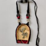 Bamboo “Durga” Script Pendant Necklace with Earrings – Festive Folk Art Jewellery