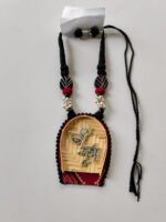Bamboo “Durga” Script Pendant Necklace with Earrings – Festive Folk Art Jewellery