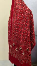 Ajrakh Handblock Printed Mashru Modal Silk Stole – Red & Black Geometric Pattern - Image 4