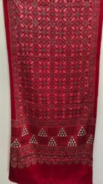 Ajrakh Handblock Printed Mashru Modal Silk Stole – Red & Black Geometric Pattern - Image 2