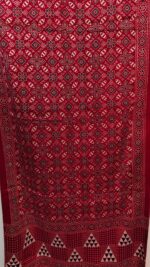 Ajrakh Handblock Printed Mashru Modal Silk Stole – Red & Black Geometric Pattern - Image 3