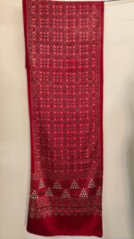 Ajrakh Handblock Printed Mashru Modal Silk Stole – Red & Black Geometric Pattern