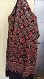Ajrakh Mashru Modal Silk Stole – Black & Maroon Buta Pattern - Image 4