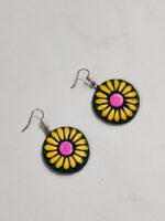 Terracotta Earring Green yellow flowers for women - Image 2