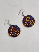 Terracotta earring Maroon yellow flowers for women and girls - Image 2