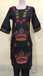 Kantha Long Kurti for ladies Black