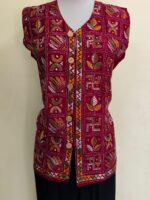 Handcrafted Cotton Kantha Stitch Sleeveless Jacket – Maroon with Multicolor Embroidery - Image 3
