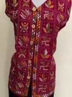 Handcrafted Cotton Kantha Stitch Sleeveless Jacket – Maroon with Multicolor Embroidery - Image 2