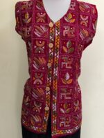 Handcrafted Cotton Kantha Stitch Sleeveless Jacket – Maroon with Multicolor Embroidery - Image 4