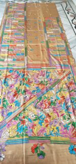 Handcrafted Kantha Stitch Art Silk Saree – Multicolor Floral Embroidery
