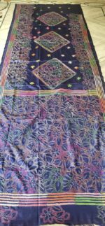 Handcrafted Kantha Stitch Art Silk Saree – Diamond Floral Motifs
