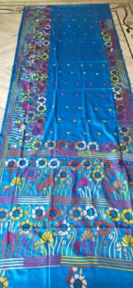 Handcrafted Art Silk Saree – Bright Blue with Floral Borders