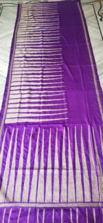 Handwoven Art Silk Saree – Purple with Golden Chevron Motifs