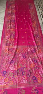 Handcrafted Kantha Stitch Art Silk Saree – Floral Borders on Vibrant Pink