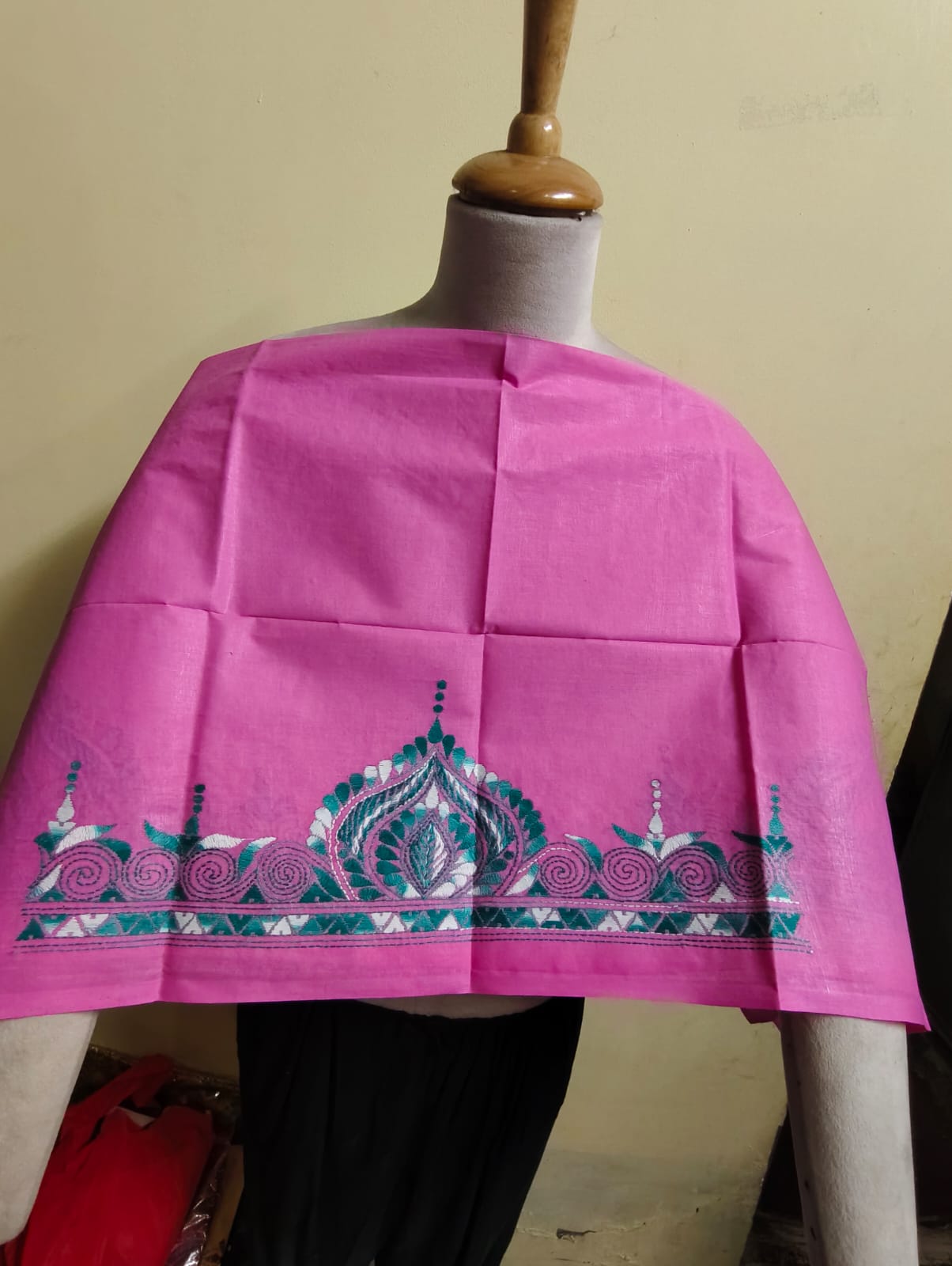 WhatsApp Image 2026-07-19 at 9.20.14 PM (2) Women's Hand Embroidered Kantha Stitch Cotton Blouse Material Pink - Image 1