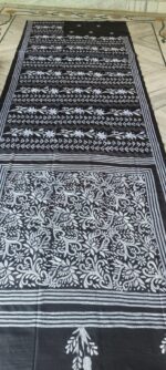Handcrafted Kantha Stitch Art Silk Saree – Paisley & Floral Motifs Black