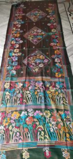 Handcrafted Kantha Stitch Art Silk Saree – Diamond Floral Motif