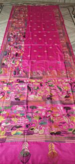 Handcrafted Kantha Stitch Art Silk Saree – Vibrant Paisley Motifs