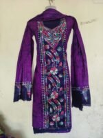 Kantha Stitch Batik Salwar Suit set (DarkOrchid)