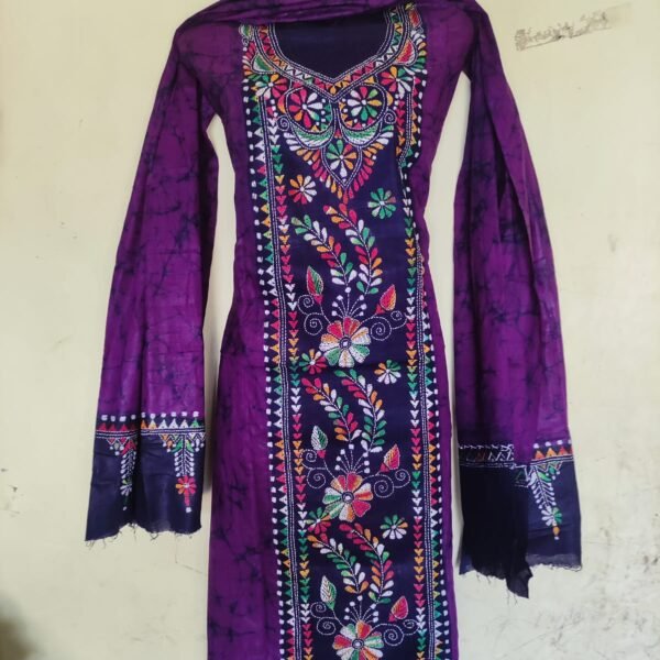 Kantha Stitch Batik Salwar Suit set (DarkOrchid)