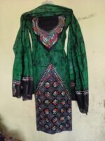 Kantha Stitch Hand Batik Salwar Suit for Women (Green)