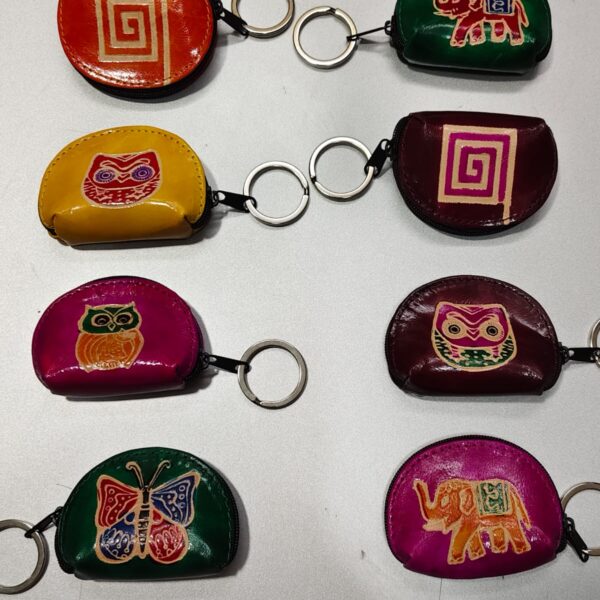 Handcrafted leather keychain set of various colors