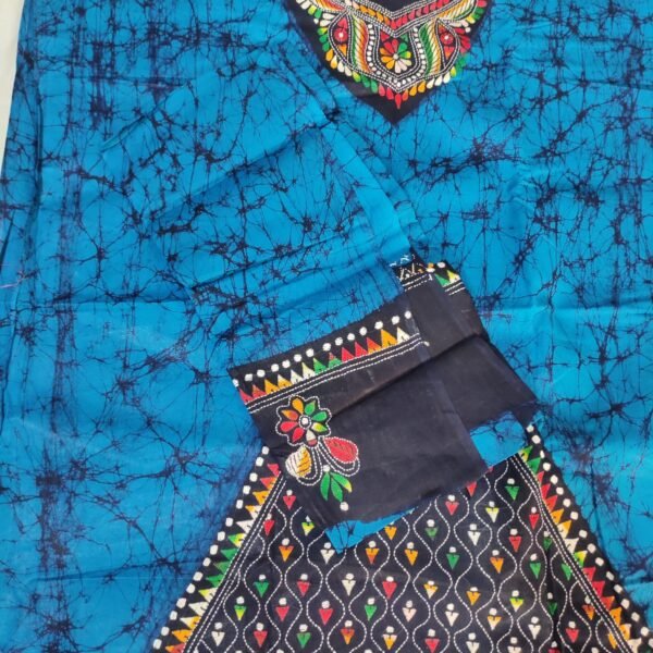 Kantha Stitch Batik Salwar Suit (Deep Sky Blue)