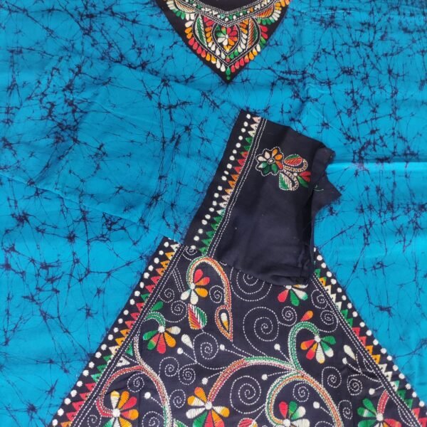 Kantha Stitch Batik Salwar Suit (Blue)
