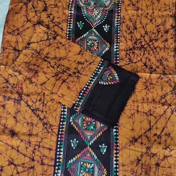 Kantha Stitch Batik Salwar Suit (yellow & black)