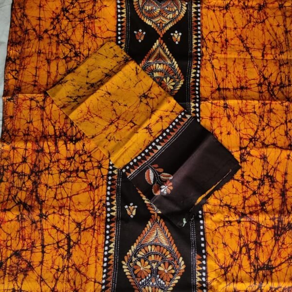 Kantha Stitch Batik Salwar Suit (black & yellow )