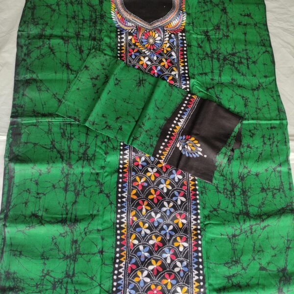 Kantha Stitch Hand Batik Salwar Suit (Green colour )
