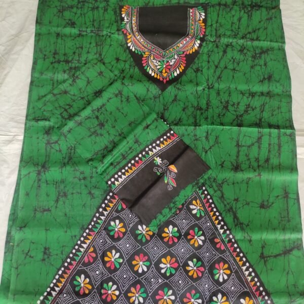 Kantha Stitch Hand Batik Salwar Suit (Green)
