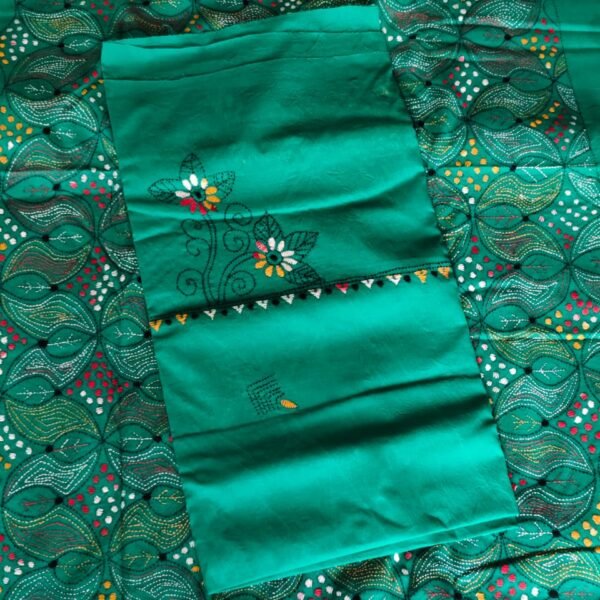 Kantha Stitch Hand Batik Salwar Suit (ForestGreen)
