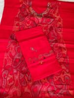 Handicraft Kantha Stitch Hand Batik Salwar Suit (Red)