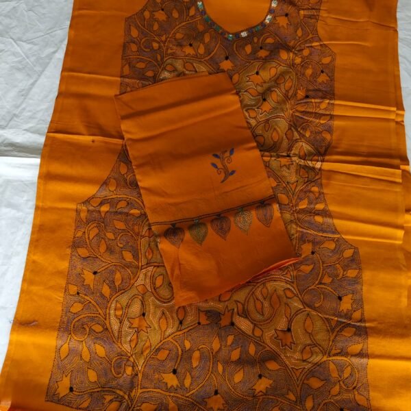 Handicraft Kantha Stitch Hand Batik Salwar Suit (Marigold)