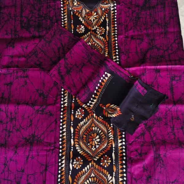 Kantha Stitch Batik Salwar Suit (DarkMagenta)