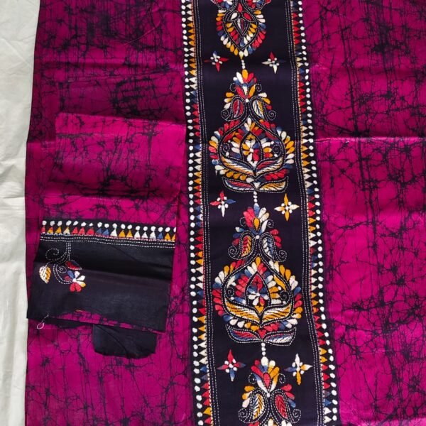 Kantha Stitch Batik Salwar Suit (Dark Magenta)