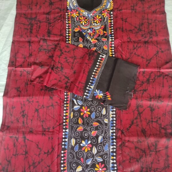 Handicraft Kantha Stitch Batik Salwar Suit (Red)