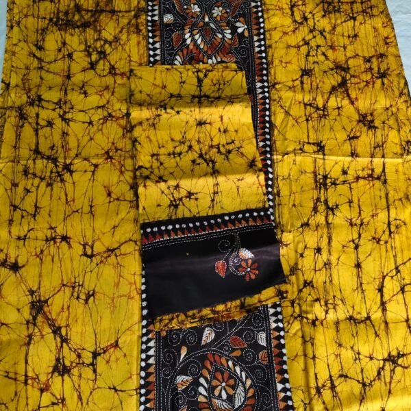 Handcraft Kantha Batik Salwar Suit Piece (Light Yellow)