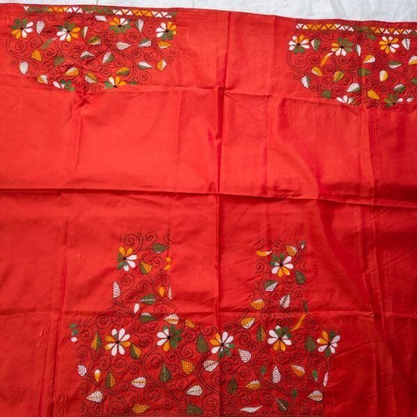 Premium Silk Kantha Stitch Blouse Piece (Orange)