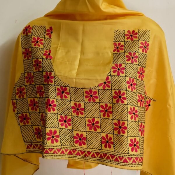 Premium Silk Kantha Stitch Blouse Piece (yellow)