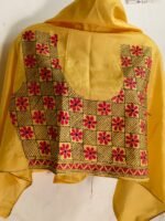Premium Silk Kantha Stitch Blouse Piece (yellow) - Image 3