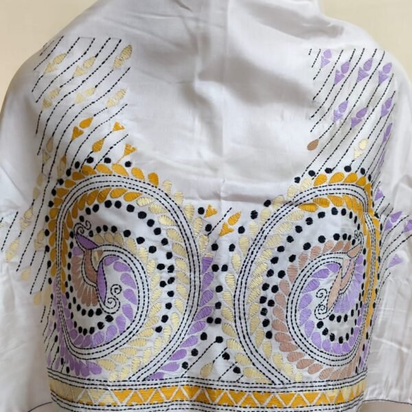 Premium Silk Kantha Stitch Blouse Piece (White)