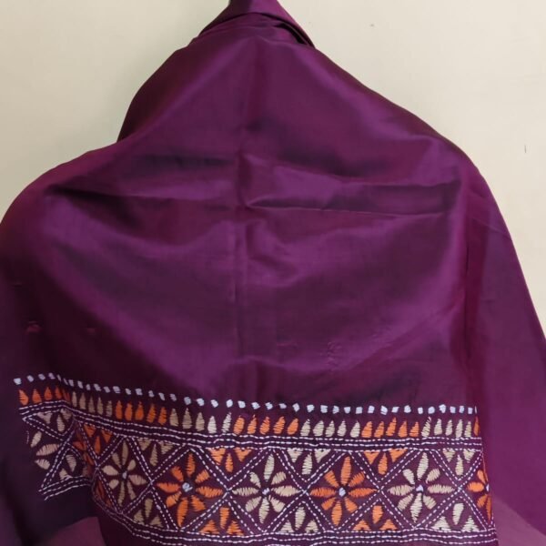 Premium Silk Kantha Stitch Blouse Piece (Purple)