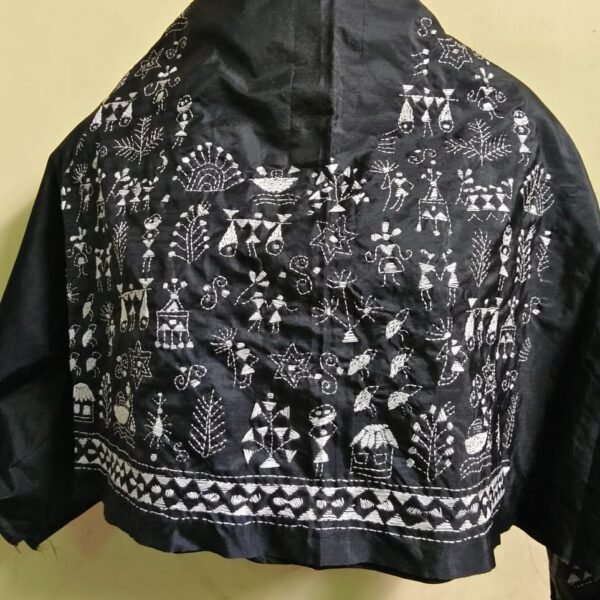 Silk Kantha Stitch Blouse Piece For Women (Black)