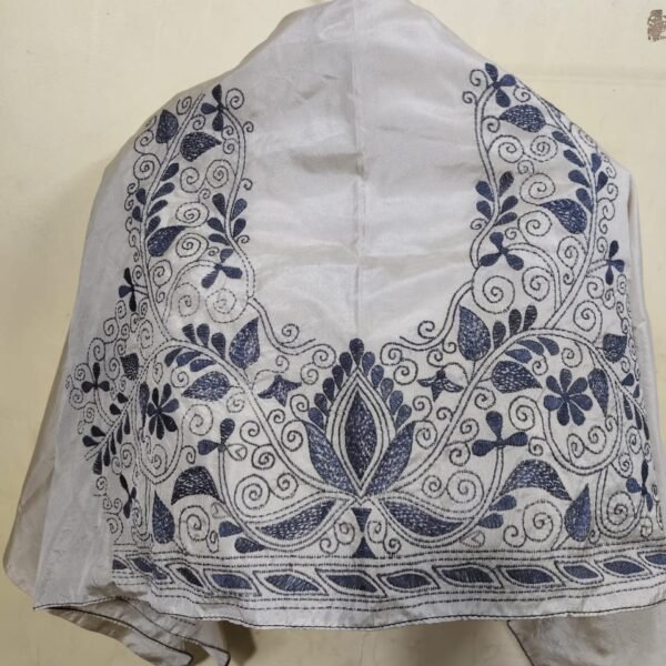 Silk Kantha Stitch Blouse Material (White)