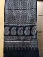 Ajrakh Modal Silk Stole (Deep Navy Blue) - Image 2