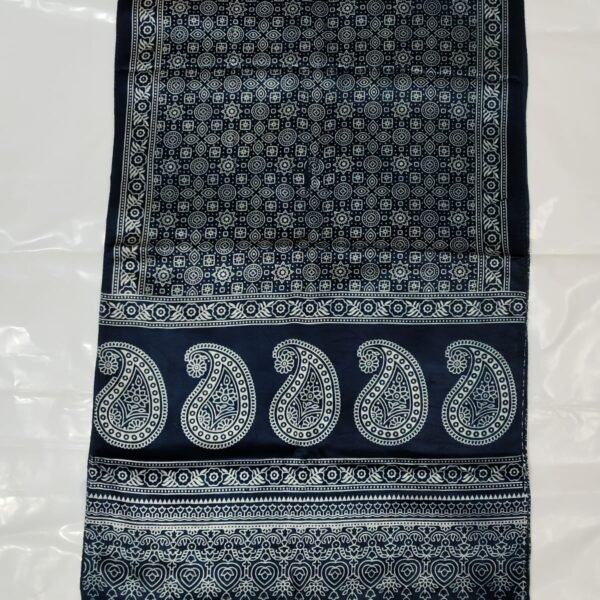 Ajrakh Modal Silk Stole (Deep Navy Blue)