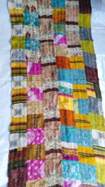 Multicolor Silk Patchwork Kantha Stitch Stole