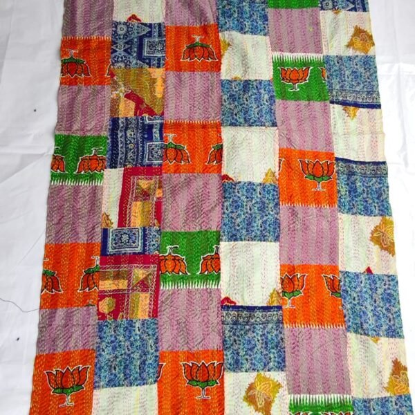 Multicolor Hand Embroidery Silk Patchwork Kantha Stitch Stole
